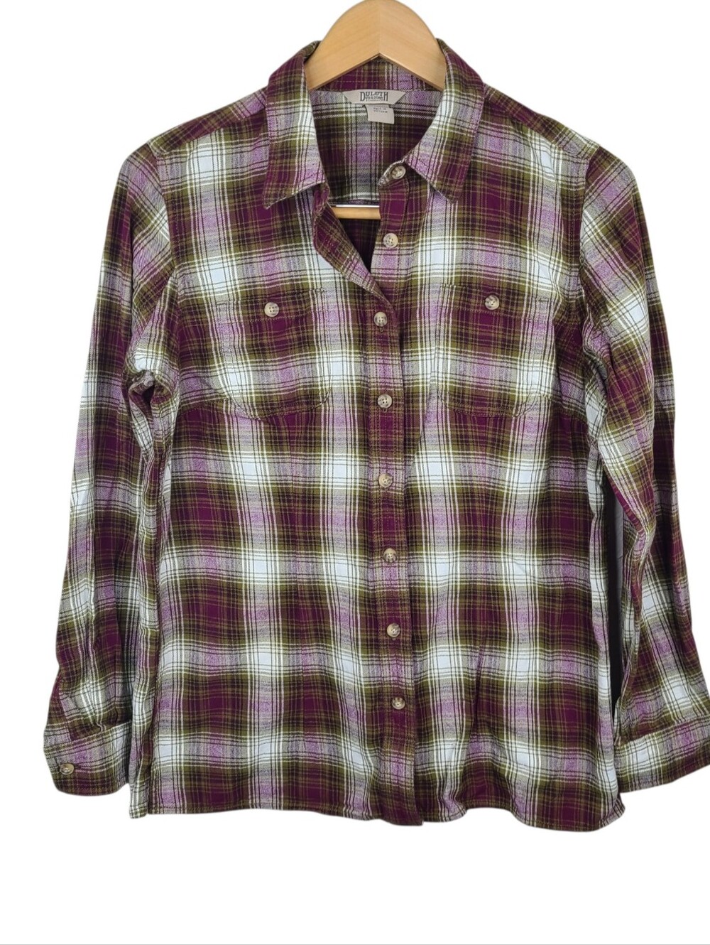 Duluth Trading Co Multicolored Cotton Button Front Plaid Flannel Top Women's Sm